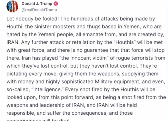 Trump kërcënon Iranin: Mbështetja ndaj Houthi, pasoja të