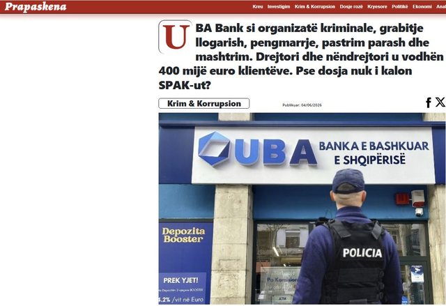 UBA Bank si organizat&euml; kriminale, grabitje llogarish, pengmarrje, pastrim