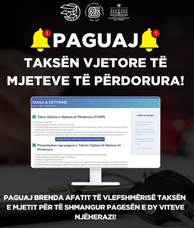 Taksa vjetore për mjetet, pagesa brenda afatit shmang pagesën e dy
